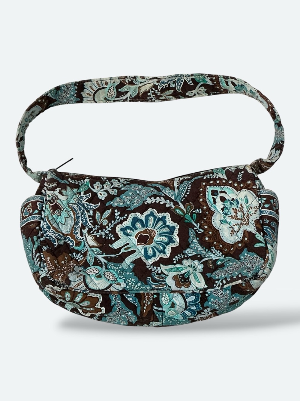 Vera Bradley Shoulder Bag Maggie" Java Blue Paisley Floral Brown Aqua Turquoise